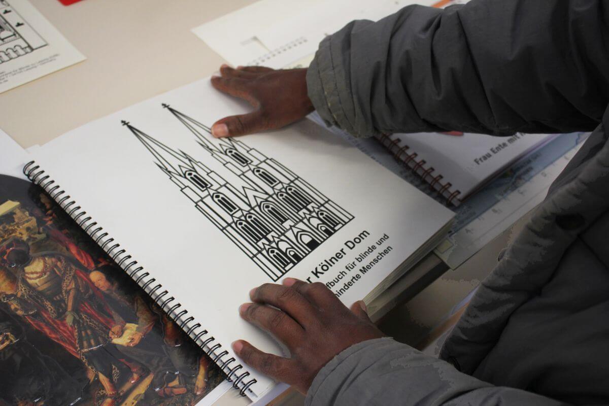 Cologne Cathedral in Germany depicted on a tactile page of the touch-and-feel book for children